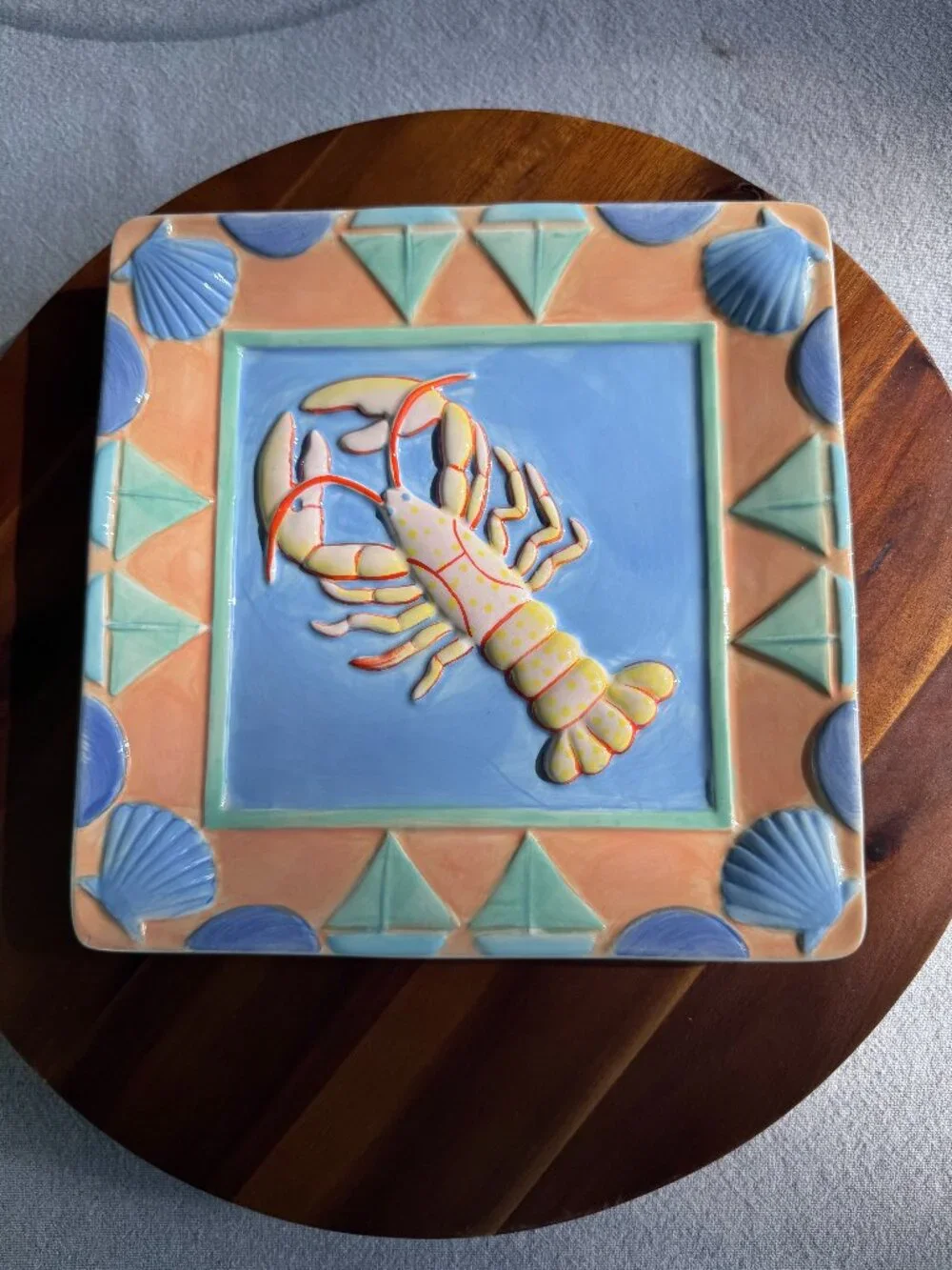 Vintage Shari Erickson Lobster Plate MWW Market Ceramic Coastal Decor
